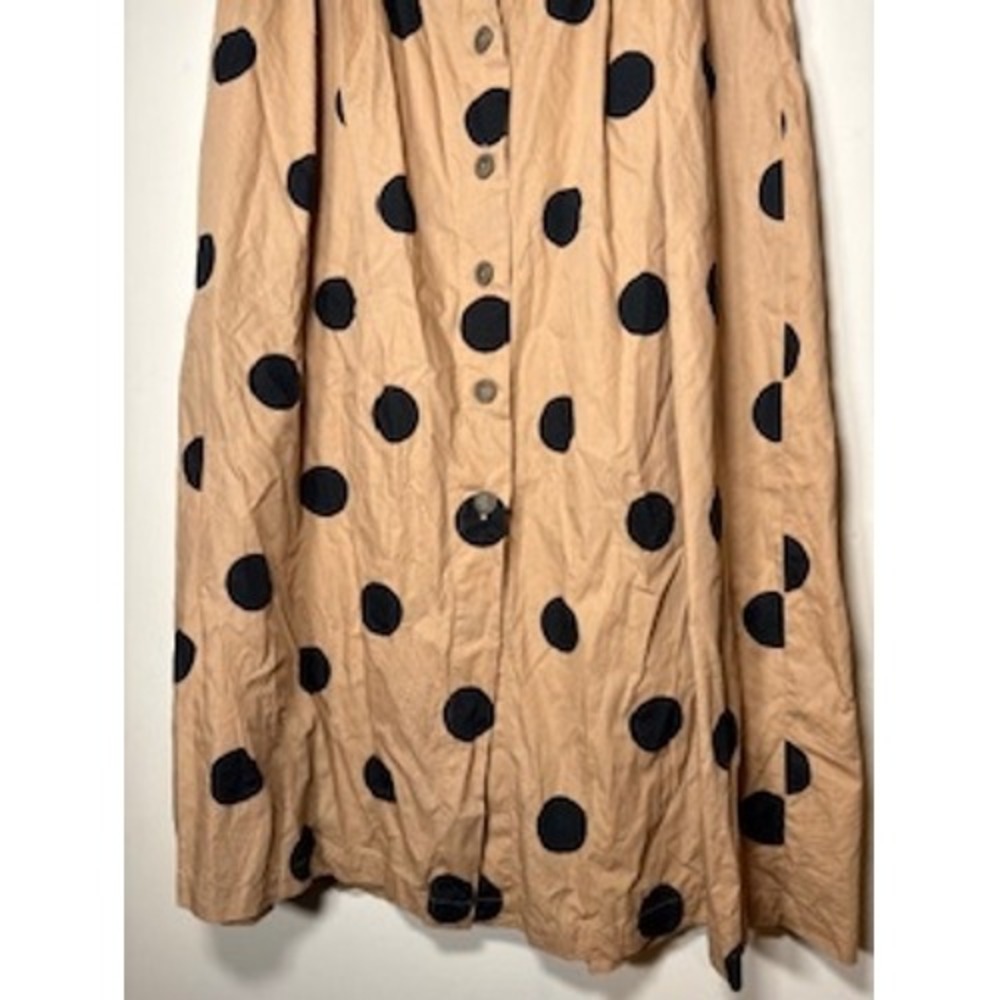 WHO WHAT WEAR Midi Skirt 4 Tan Black Polka Dot Button Front Cotton Retro A-Line - Picture 3 of 7